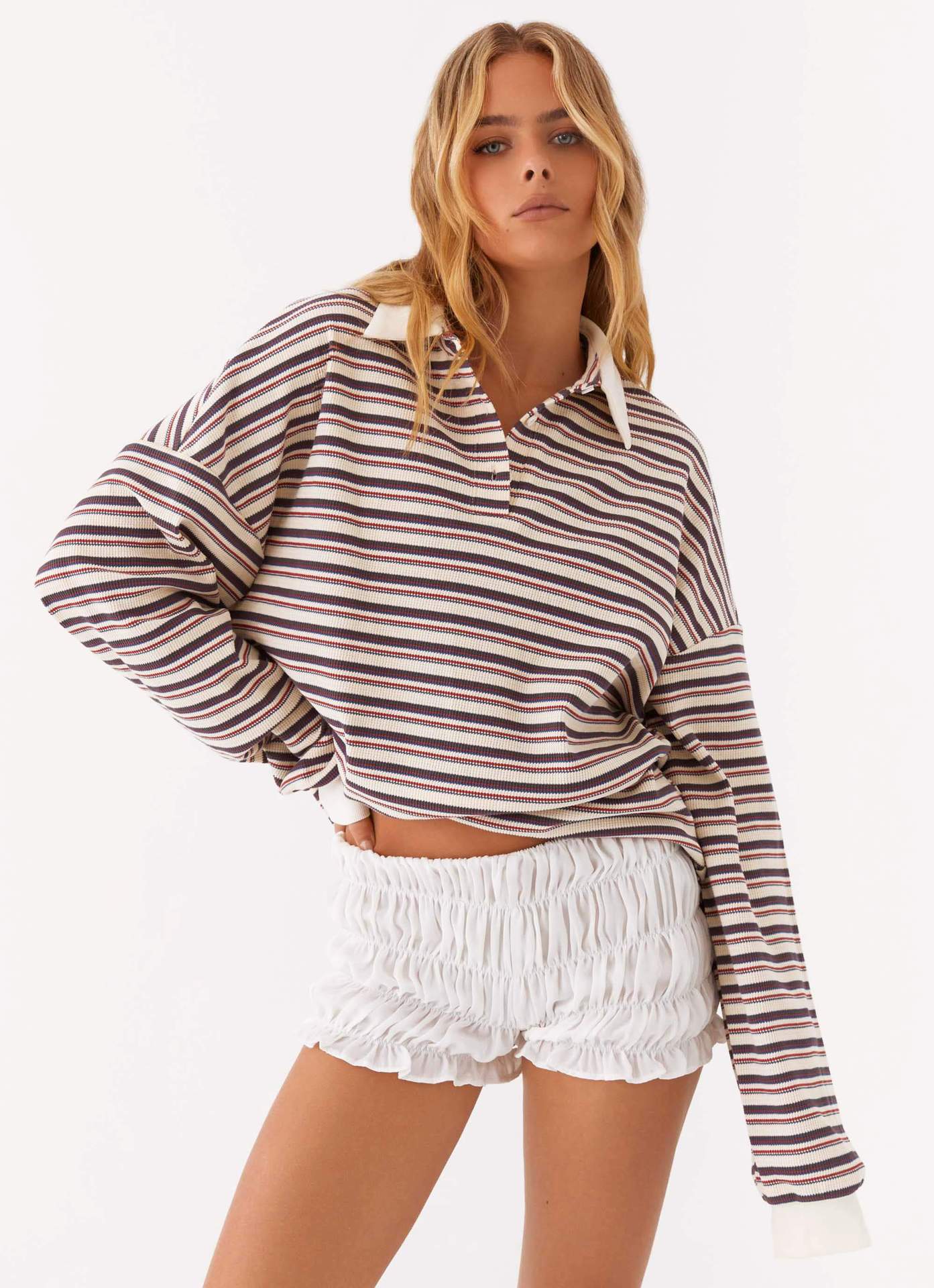 Women's Collar Button Striped Contrast Color Loose Sweaters