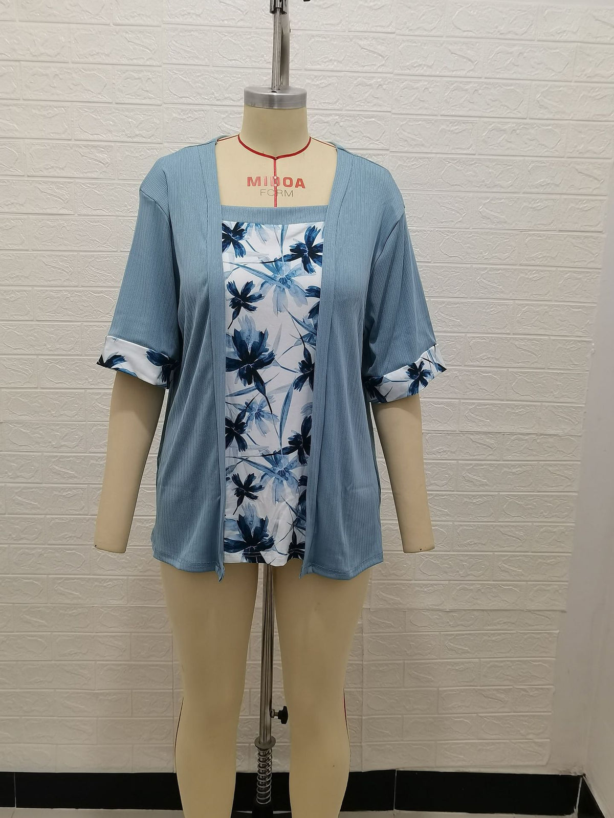 Women's Solid Color Printing Stitching Faux Two-piece Plus Size
