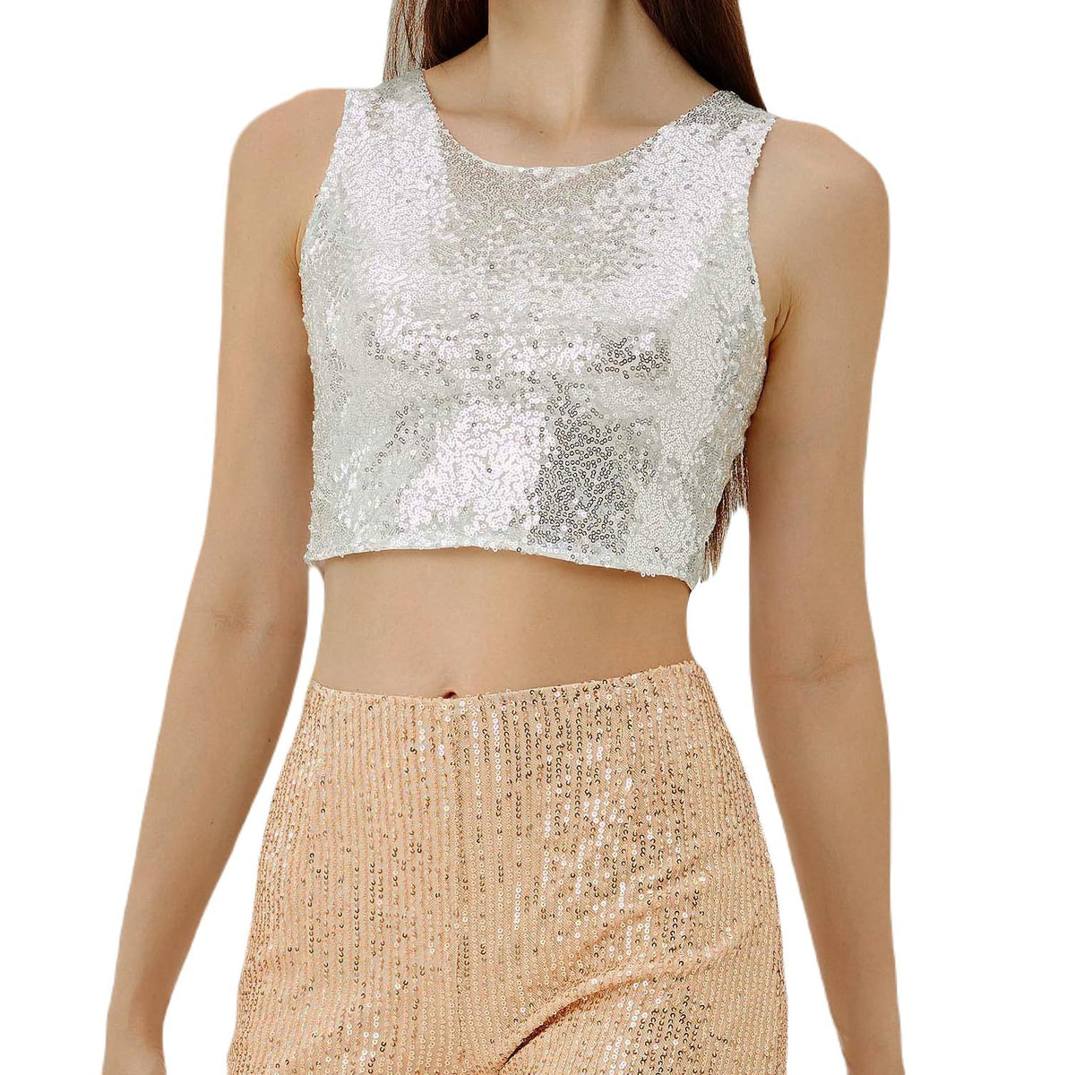 Fashion Casual Sequin Sequined Zipper Tank Vests