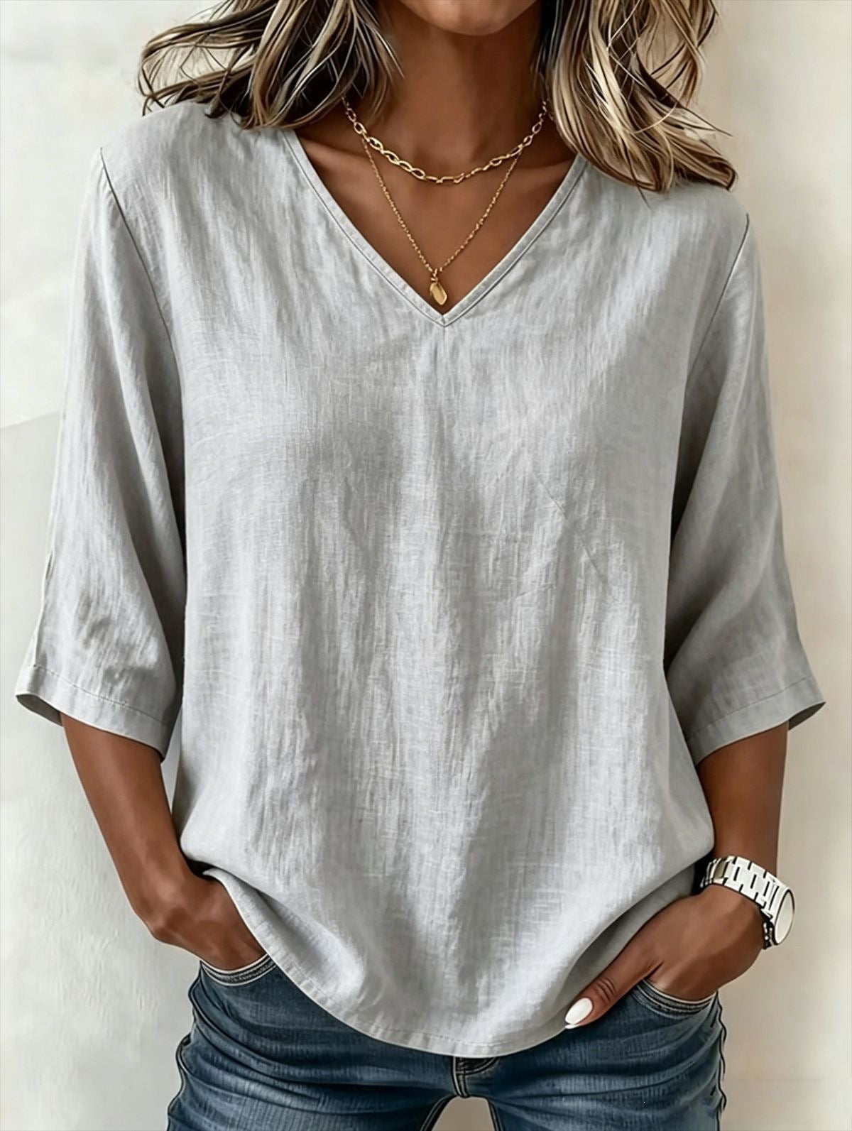 Women's Casual Loose Fashion Slub Cotton Blouse