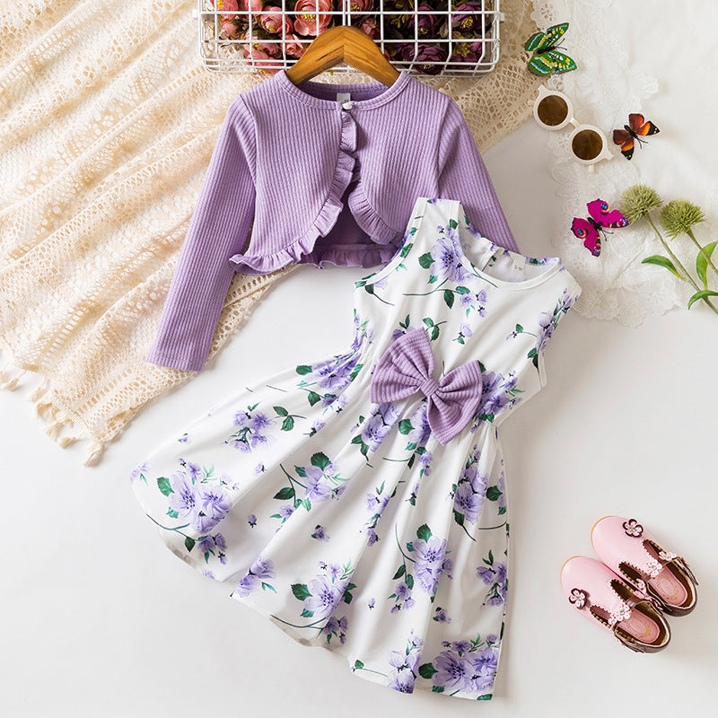 Children's Large Set Autumn Western Style Printed Children's Dress