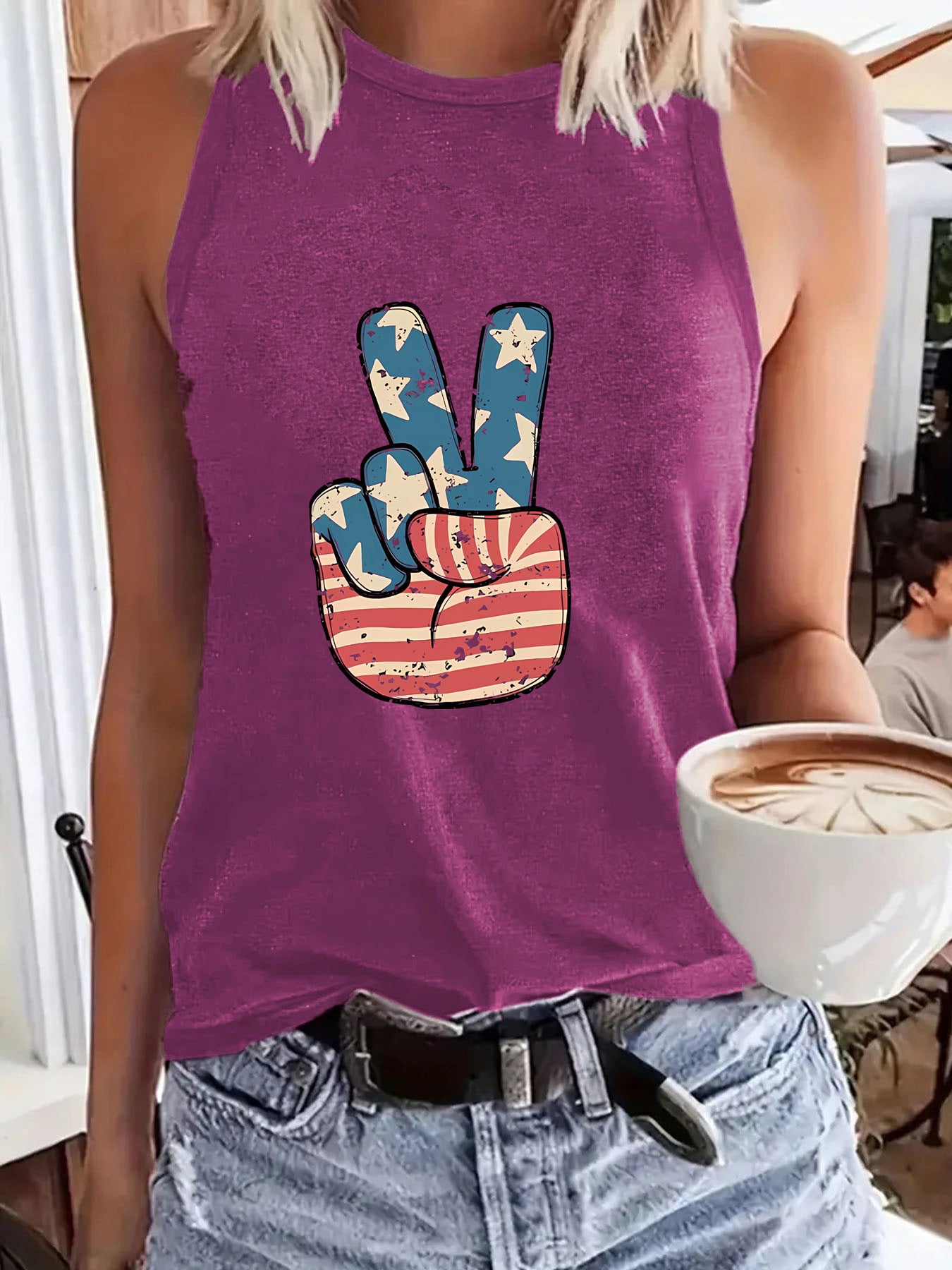 Women's Day Printed Sleeveless T-shirt Round Neck Pullover Vests