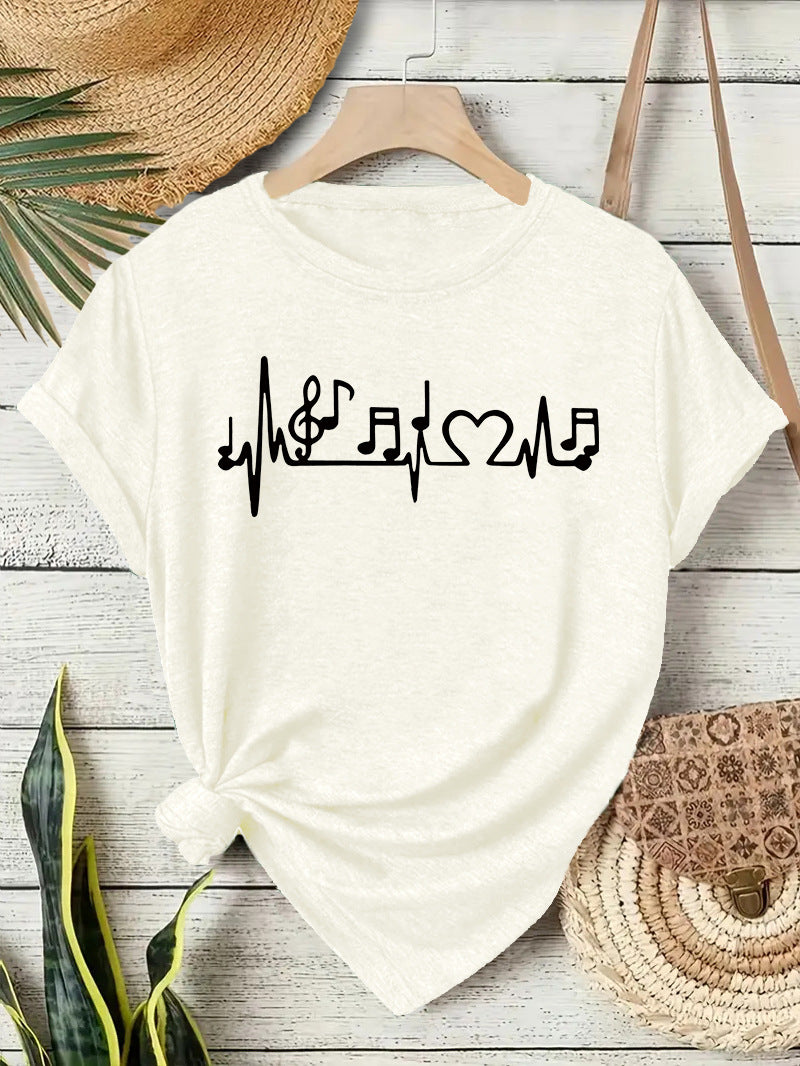 Women's Cute Printed Short-sleeved Note Fashion Women's T-shirt