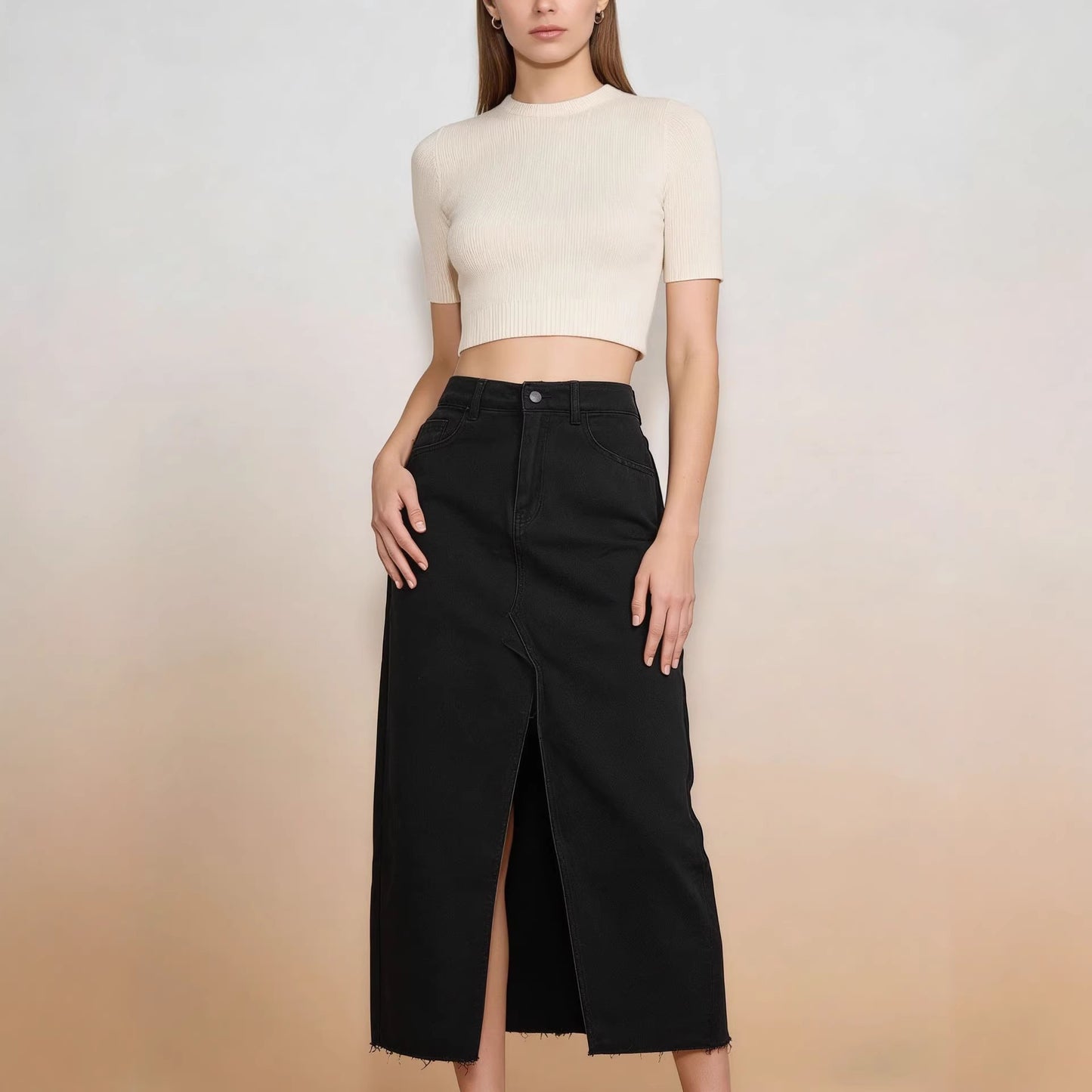 Women's Denim Split Sheath A- Line Slimming Skirts