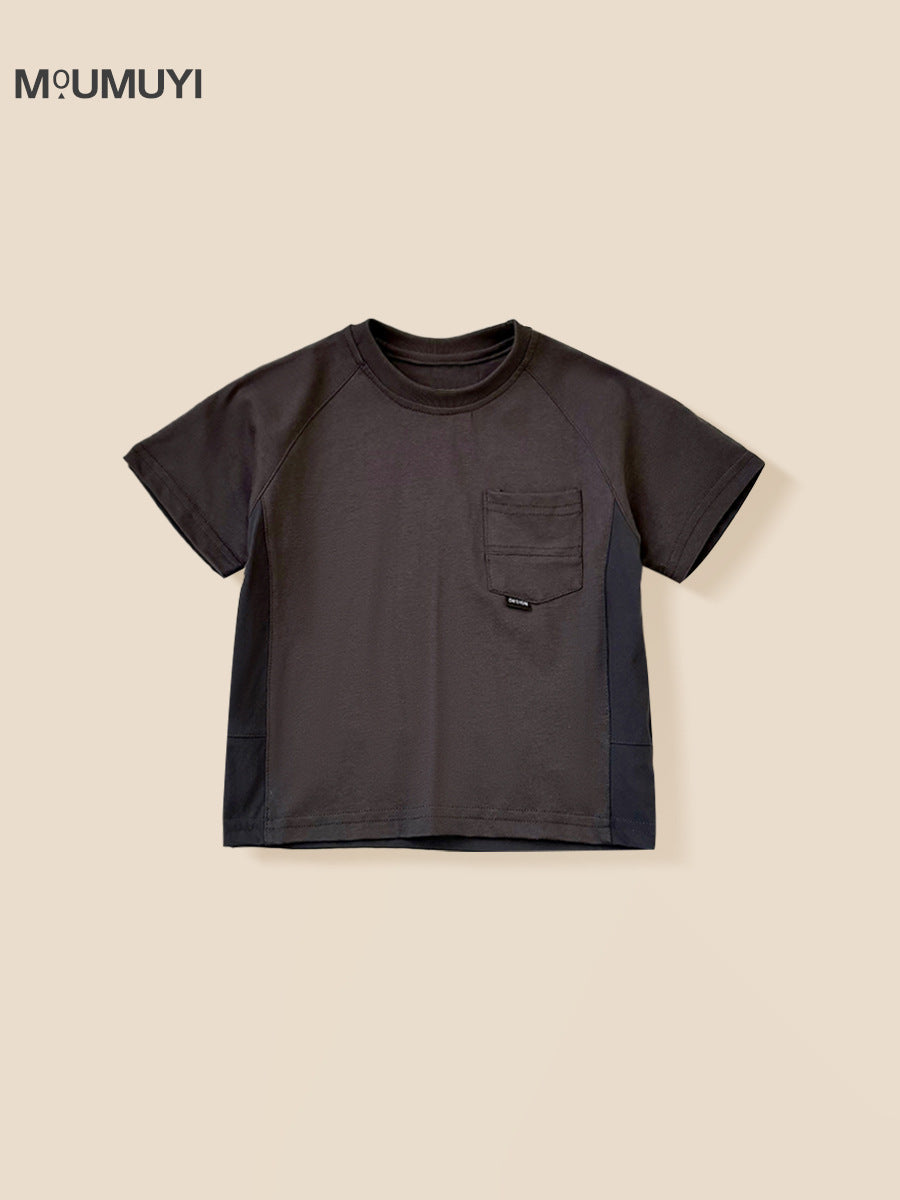 Children's Summer Solid Color Pocket Toddler Trendy Children's T-shirt