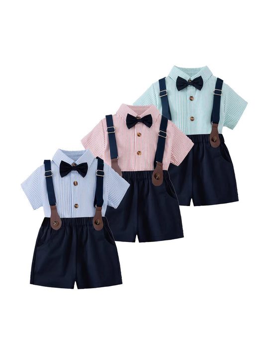 Children's Korean Style Little Master Overalls Dress Short Sleeve Children's Suit
