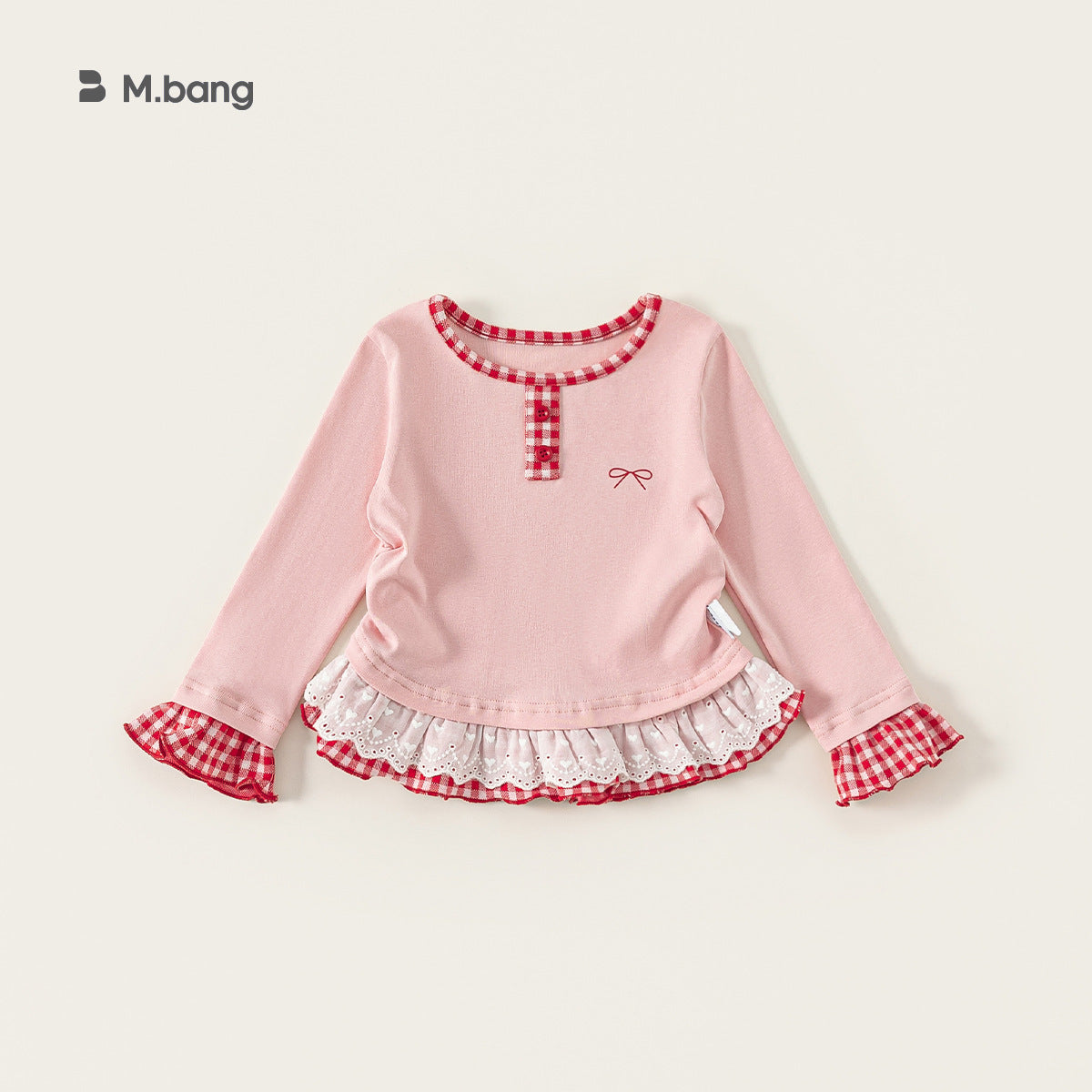 Children's Sleeve Plaid Elements Sisters Outfit Stitching Lace Children's T-shirt