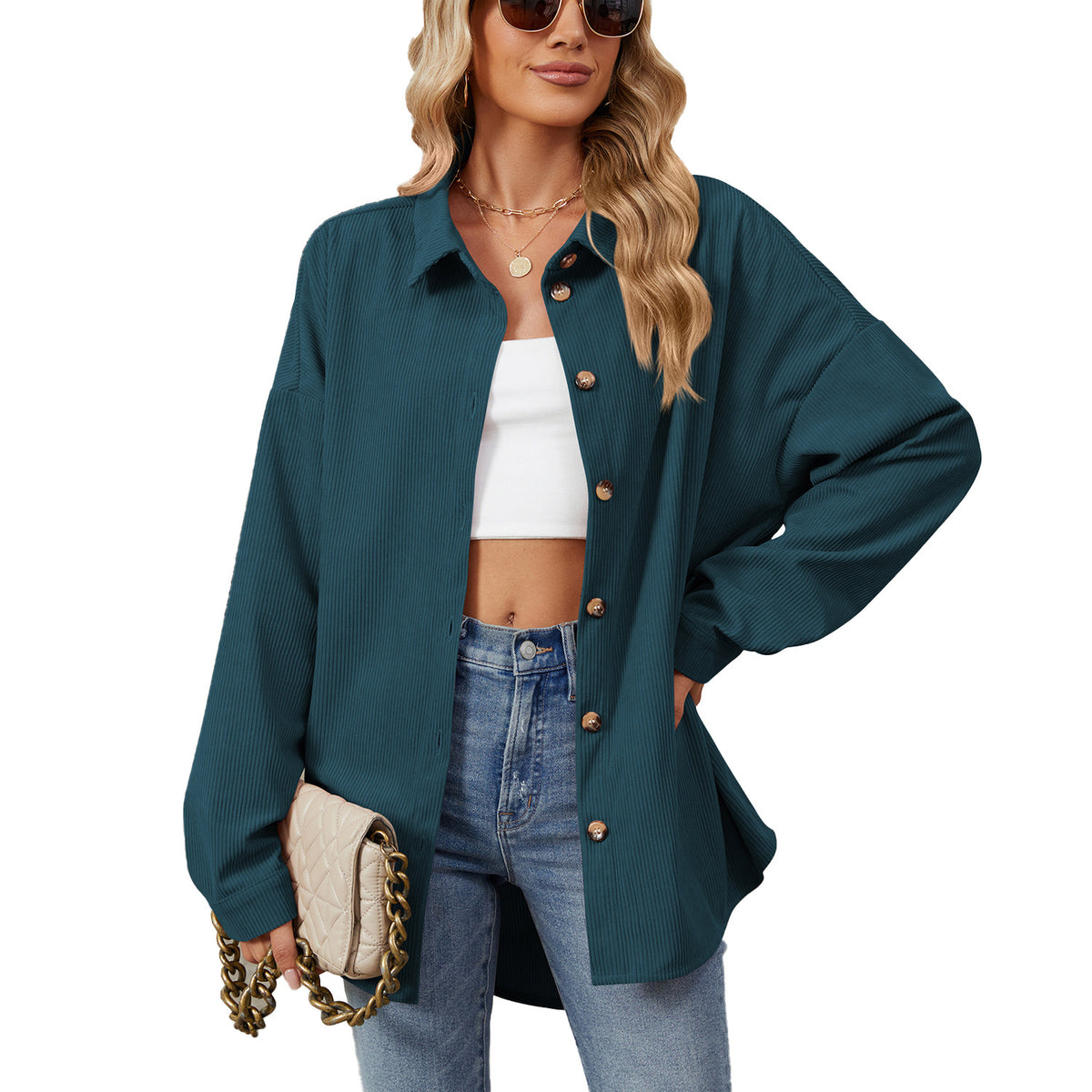 Women's Solid Color Polo Collar Button Long Coats