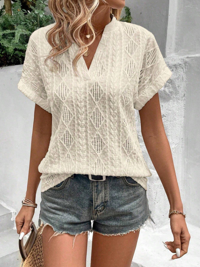 Women's Summer Casual Jacquard Loose Sleeve Shirt Blouse