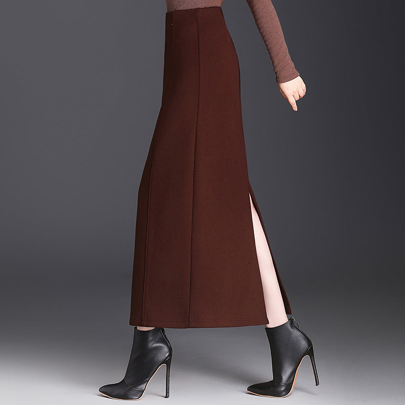 Women's Woolen A- Line Sheath Temperament High Waist Skirt