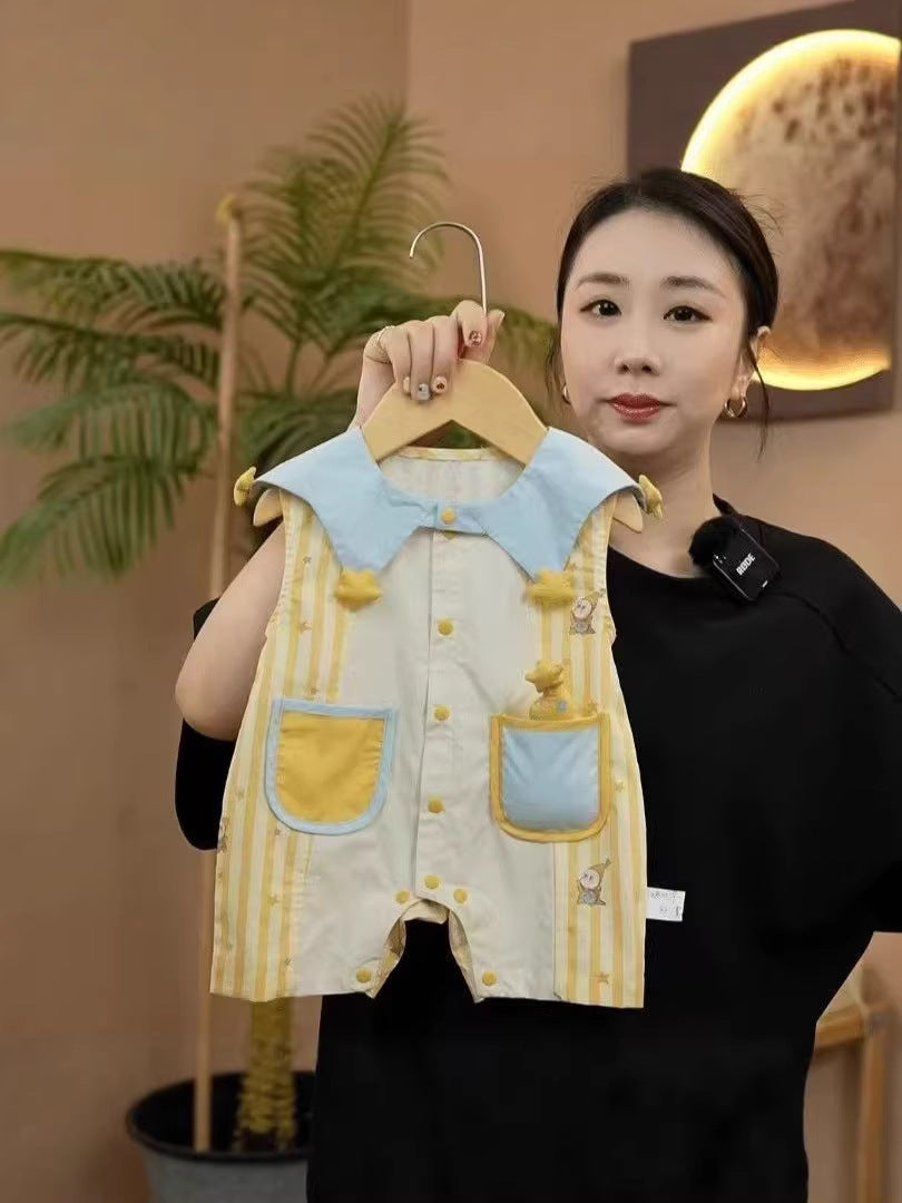 Children's Jumpsuit With Bib Sleeveless Cartoon Romper Jumpsuit, Climbing Suit