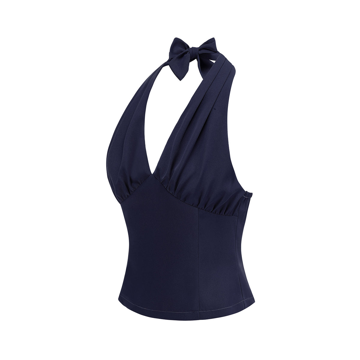 Style Pleated Deep Backless Halter Waist Slim Stage Blouse