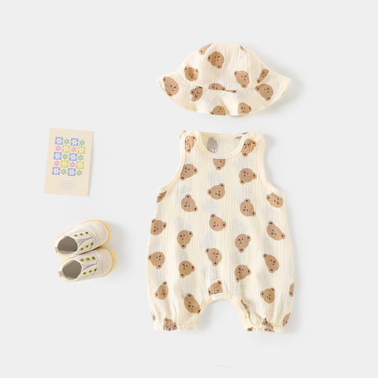 Thin Pure Cotton Born Gauze Clothes Sleeveless Vest Garments Jumpsuit, Climbing Suit