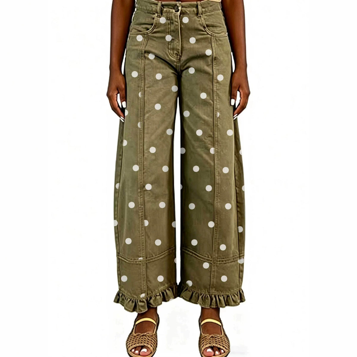 Women's Waist Polka-dot Ruffled Design Sense Fashion Jeans