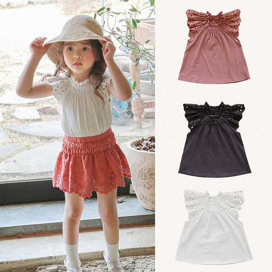 Children's Summer Strawberry Shan Clothing Solid Color Hollow Children's T-shirt