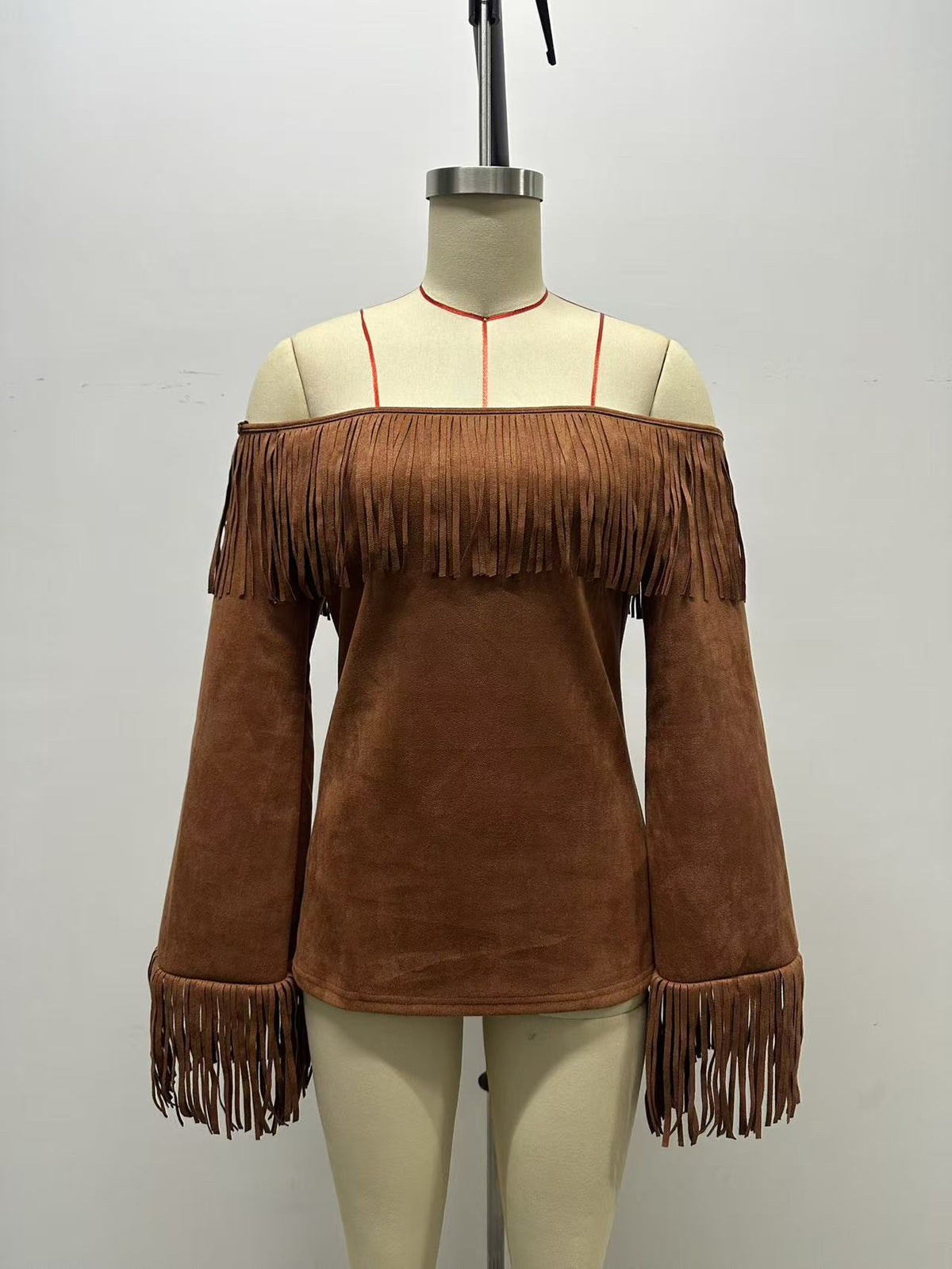 Women's Retro Tassel Suede Flared Long Sleeve Western Women's T-shirt