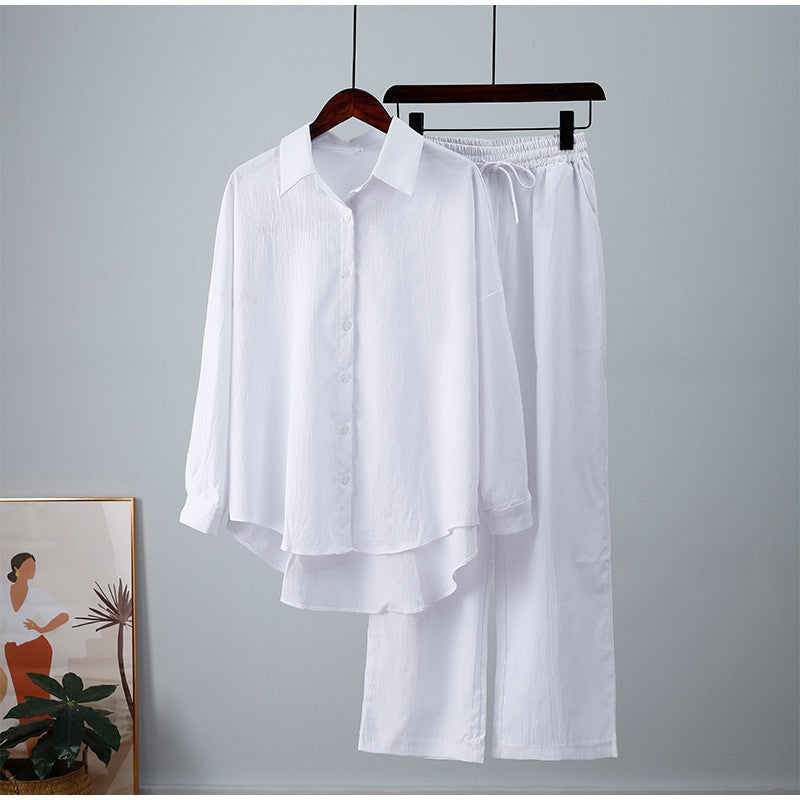 Women's Loose Elastic Wrinkle Long-sleeved Shirt Suits