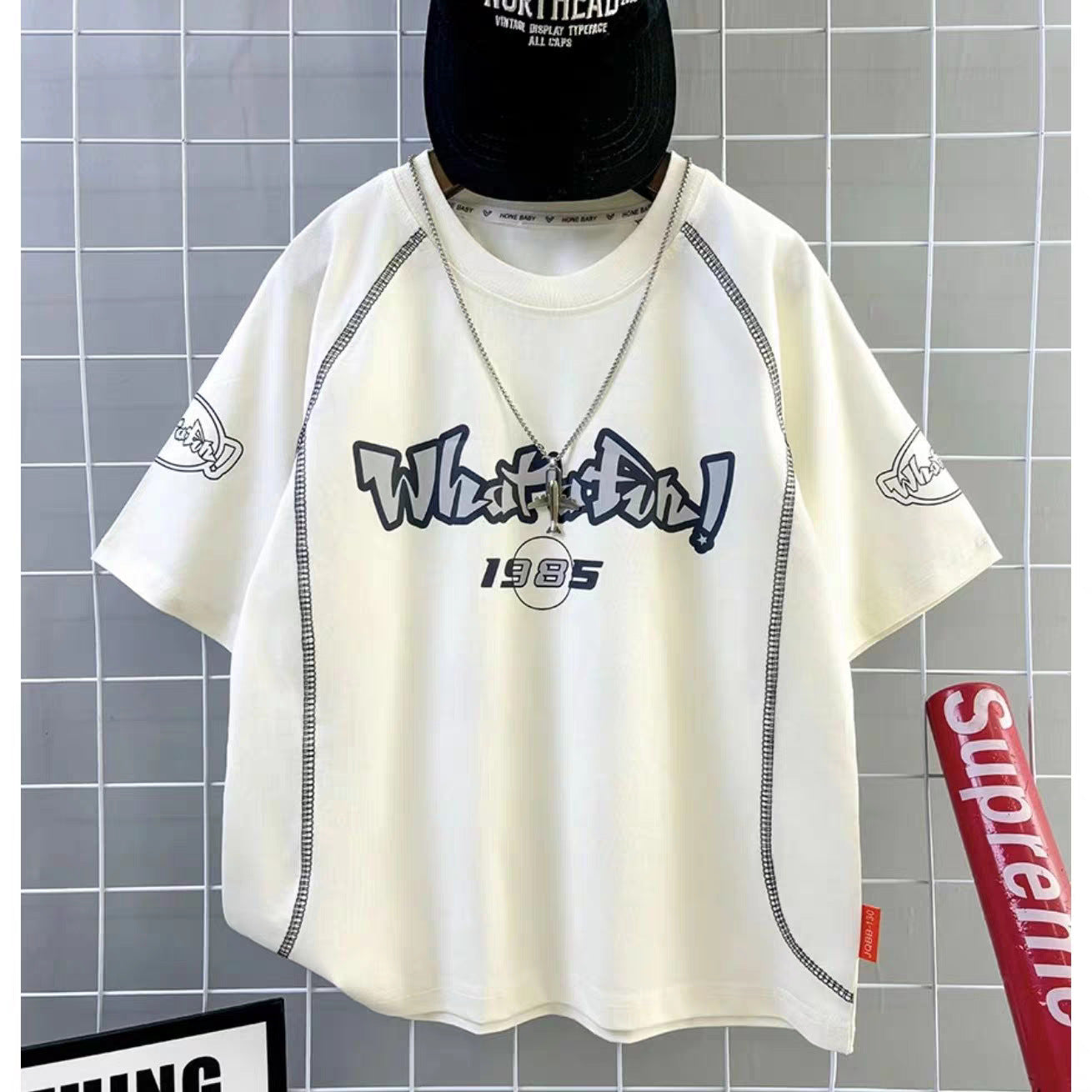 Men's Retro Line Design Short-sleeved Summer Round Neck Children's T-shirt