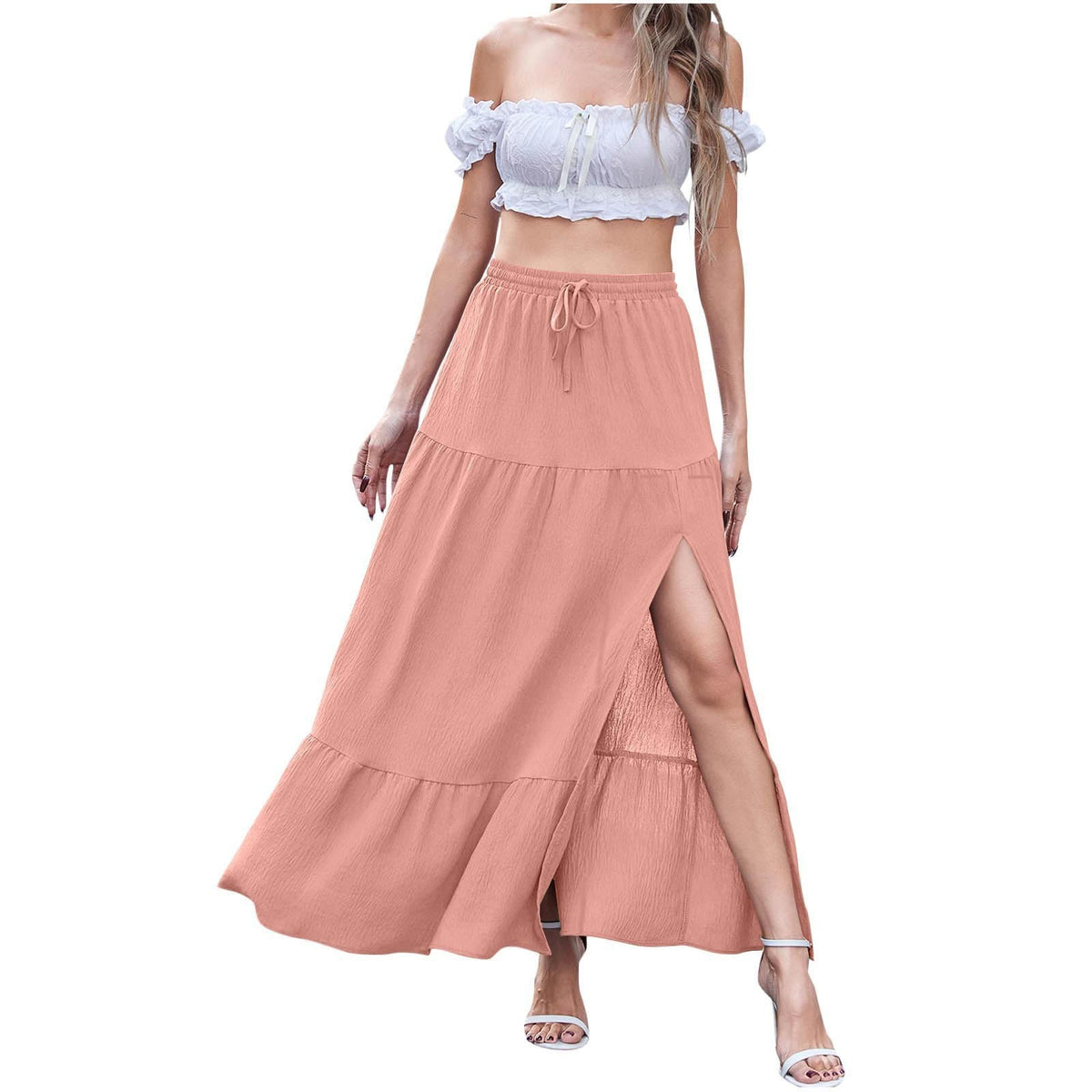 Women's Summer Bohemian Solid Color Side Slit Skirts