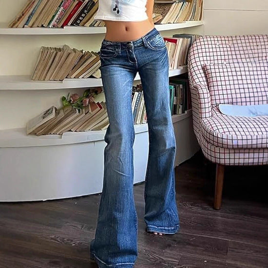 Women's American Retro Hot Low Waist Bell-bottom Slim Slimming Jeans