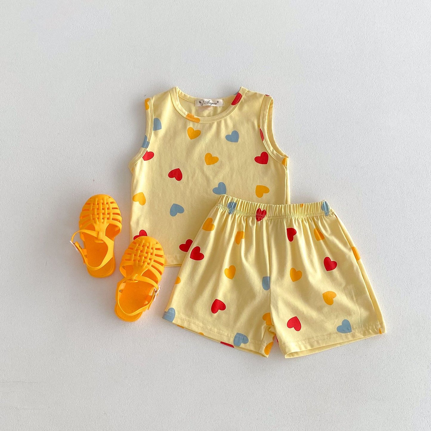 Cotton Love Dotted Prints Vest Shorts Children's Suit