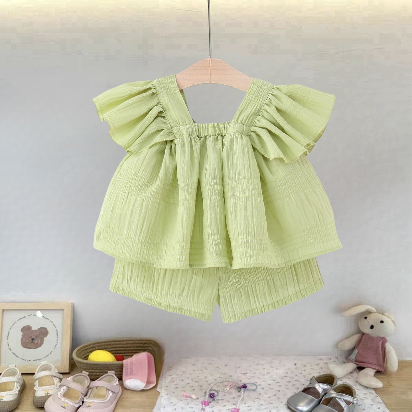 Children's Clothing Summer Flounced Sleeve Shorts Two-piece Children's Suit