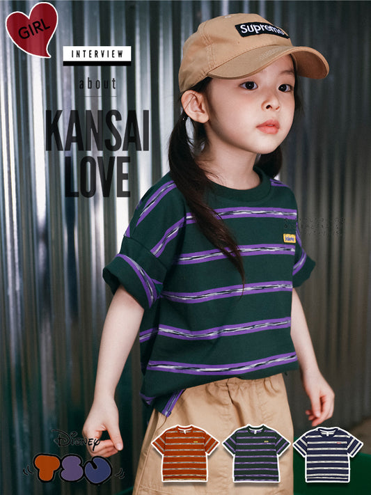 Children's Cotton Summer Contrast Color Striped Middle Big Loose Casual Children's T-shirt