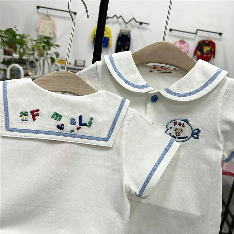 Children's Summer Cotton Navy Short-sleeved Hainan Style Peter Children's T-shirt