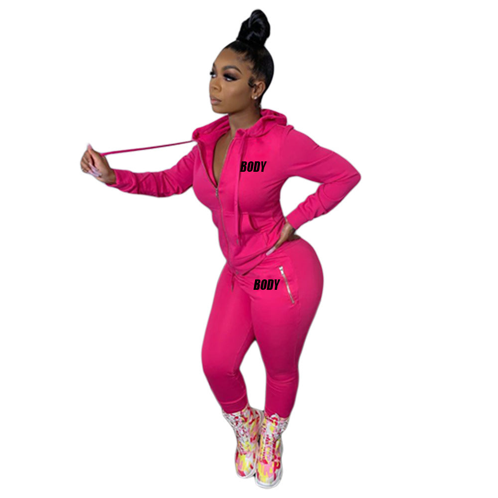 Women's Autumn Letters Printing Personality Zipper Two-piece Clothing