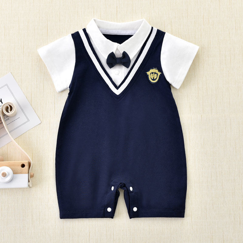 Jumpsuit Summer Born Boy Lapel Thin Breathable Romper Short Sleeve Jumpsuit, Climbing Suit