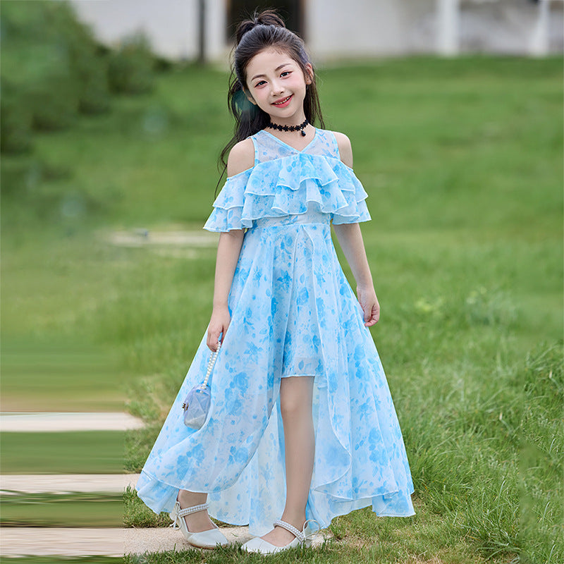 Summer Floral Western Style Fashion Beach Skirt Trailing Children's Dress