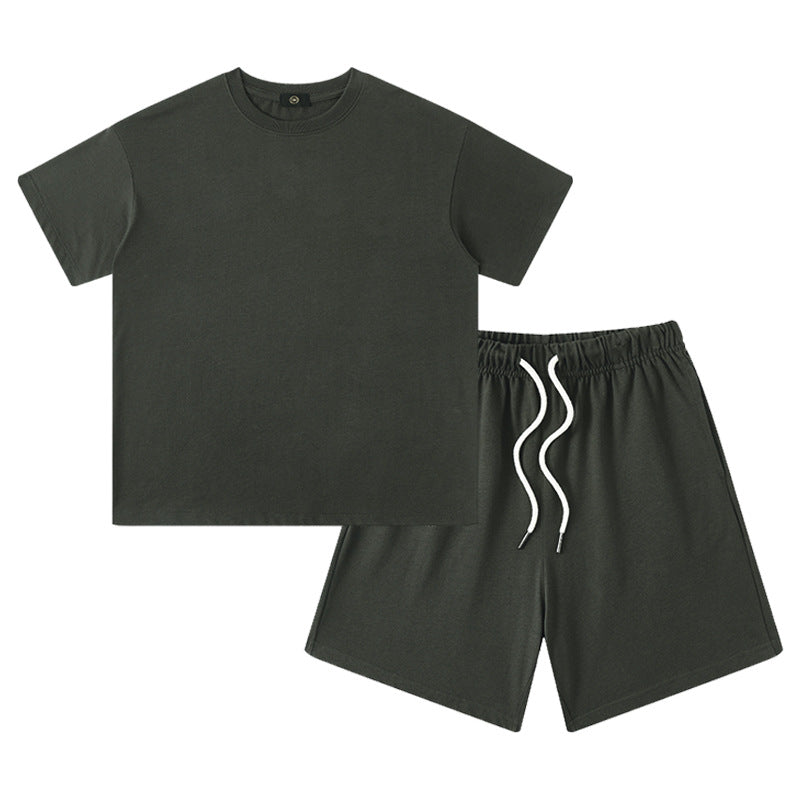 Women's & Men's Clothing Earth Color Heavy Short Sleeved T-shirt Children's Suit