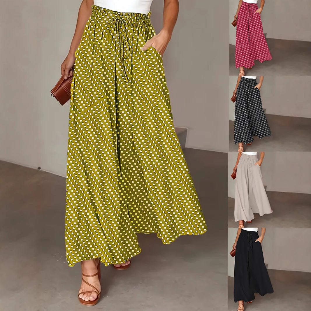 Cool Polka Dot Printed Long Culottes Casual Pants