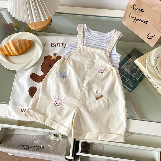 Summer Korean Style Striped Vest Cartoon Suspender Children's Suit