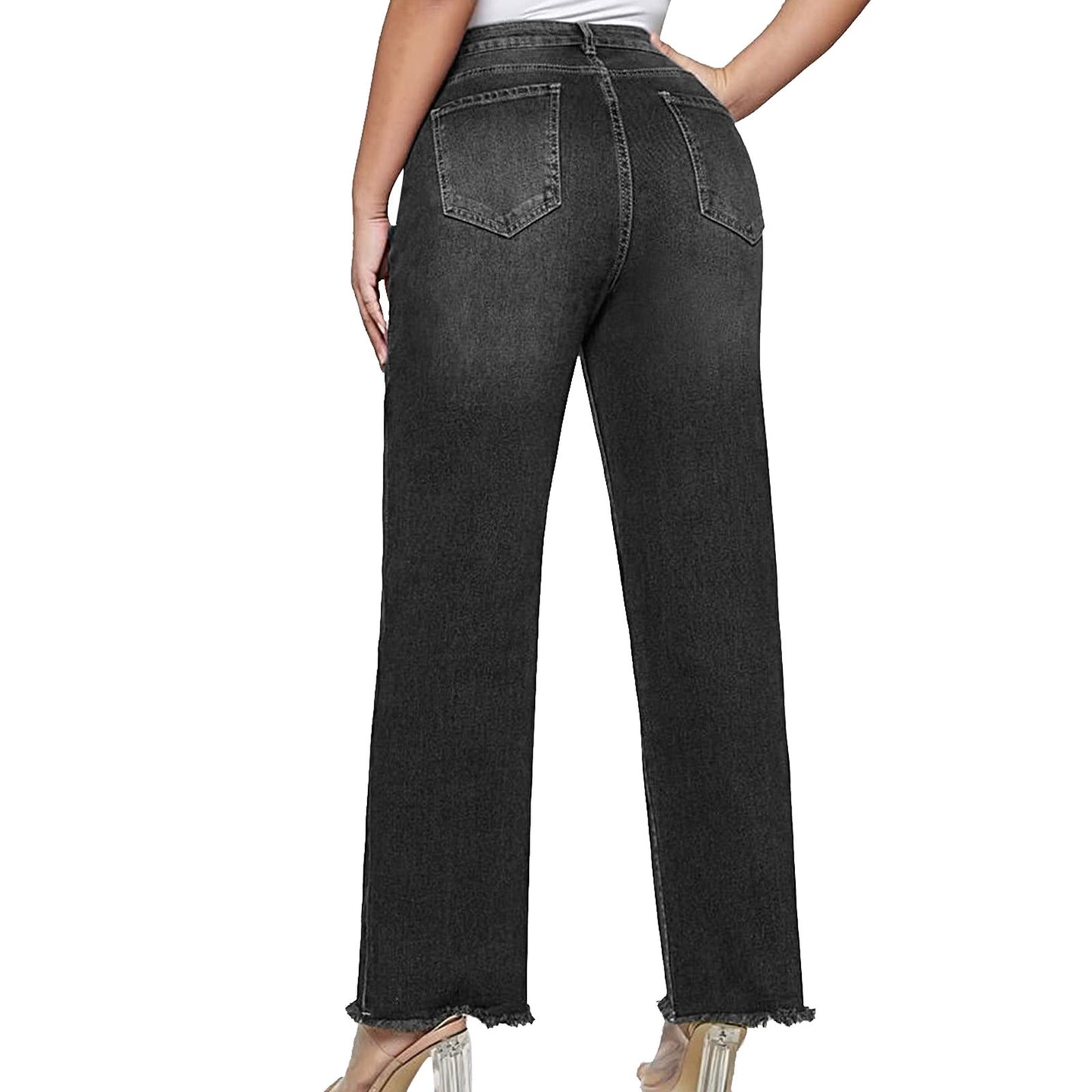 Women's Retro Loose Washed-out Casual Cat Beard Horse Riding Denim Women's Jeans