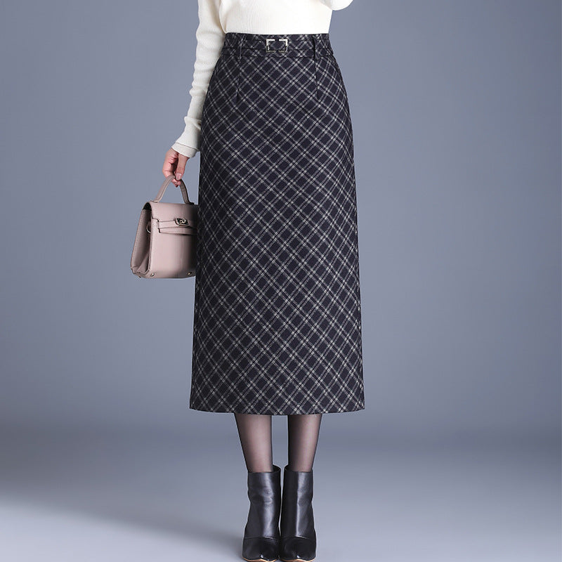 Women's Elegant Woolen Straight High Waist Commuting Figure Flattering Sheath Mid-length Skirt