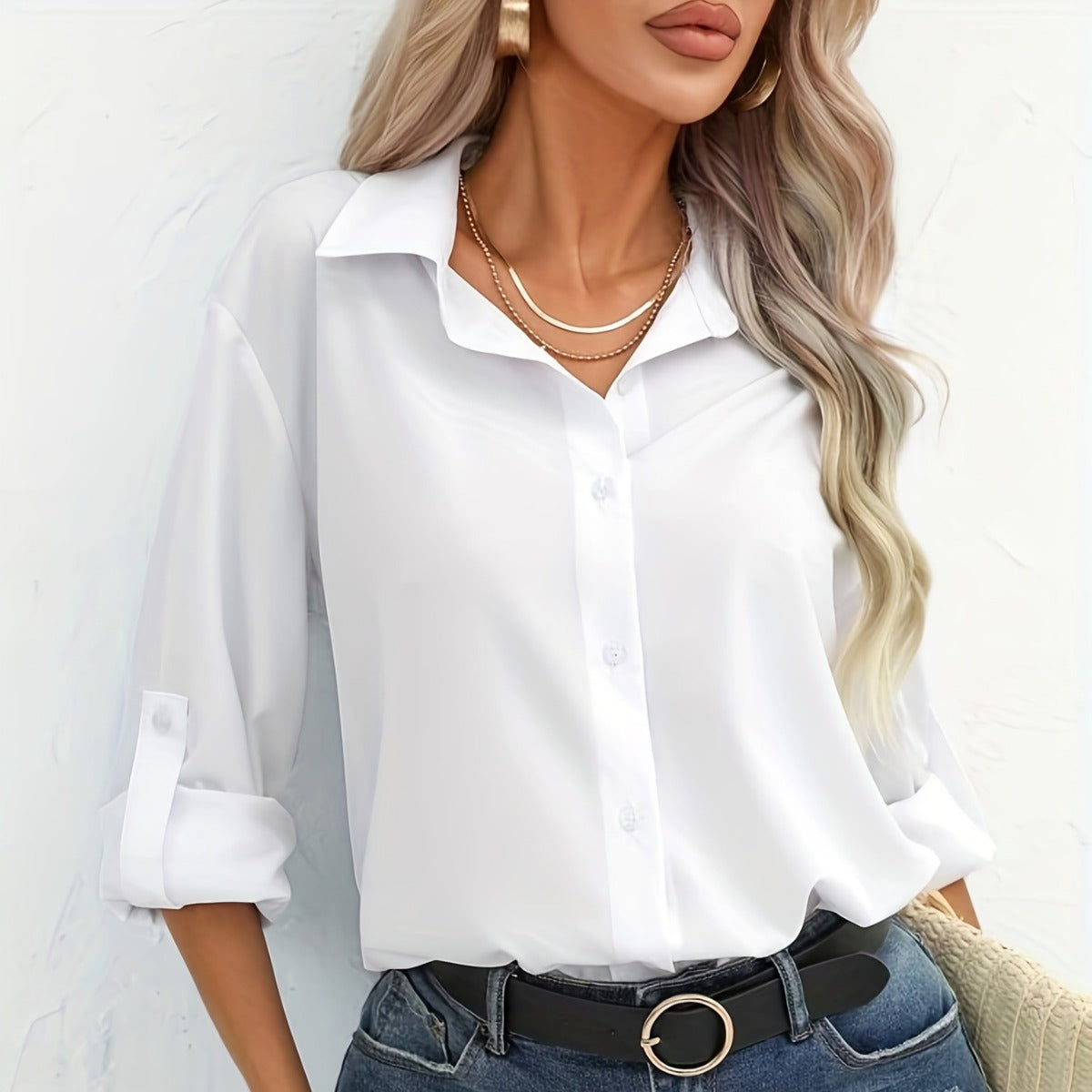 Women's Fashion Solid Color Casual Shirt Blouse
