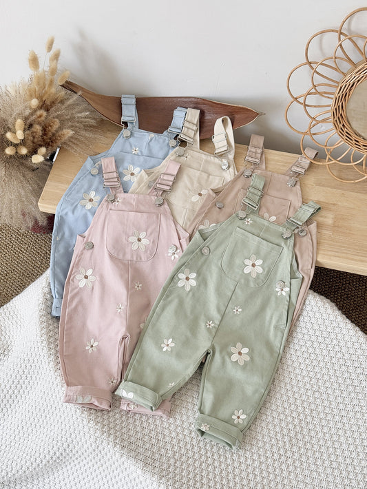 Jumpsuit Korean Style Fashion Suspender Flower Embroidered Casual Children's Pants