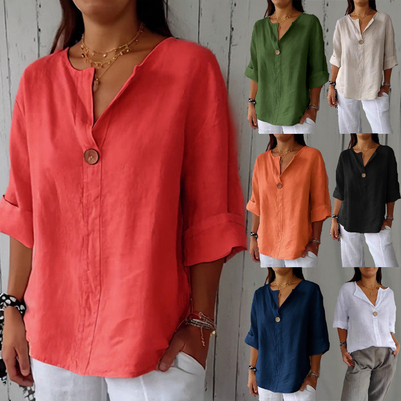Women's Summer Loose Cotton Linen Button Tops
