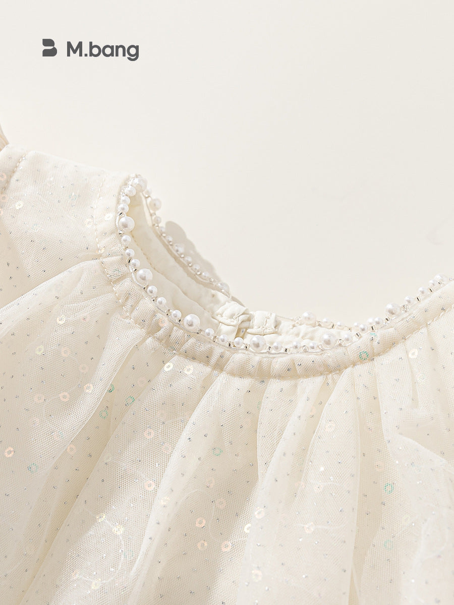 Children's Clothing Summer Pearl Flying Sleeve Bow Princess Performance Children's Dress