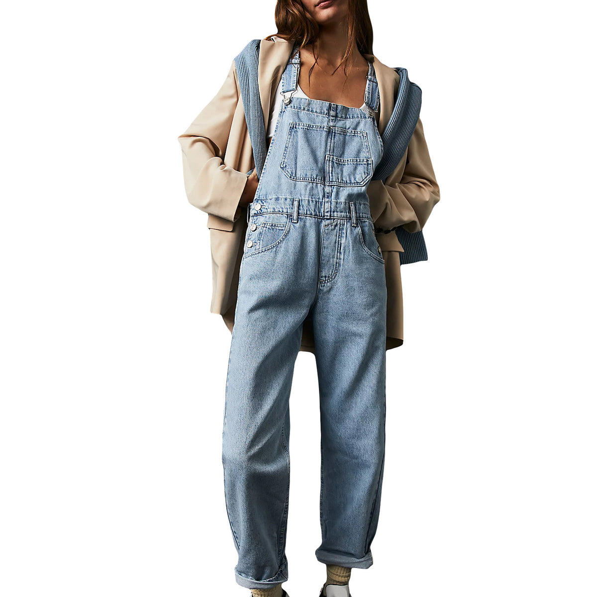 Women's Leisure Washed-out Loose Denim Brace Suspender Women's Jeans