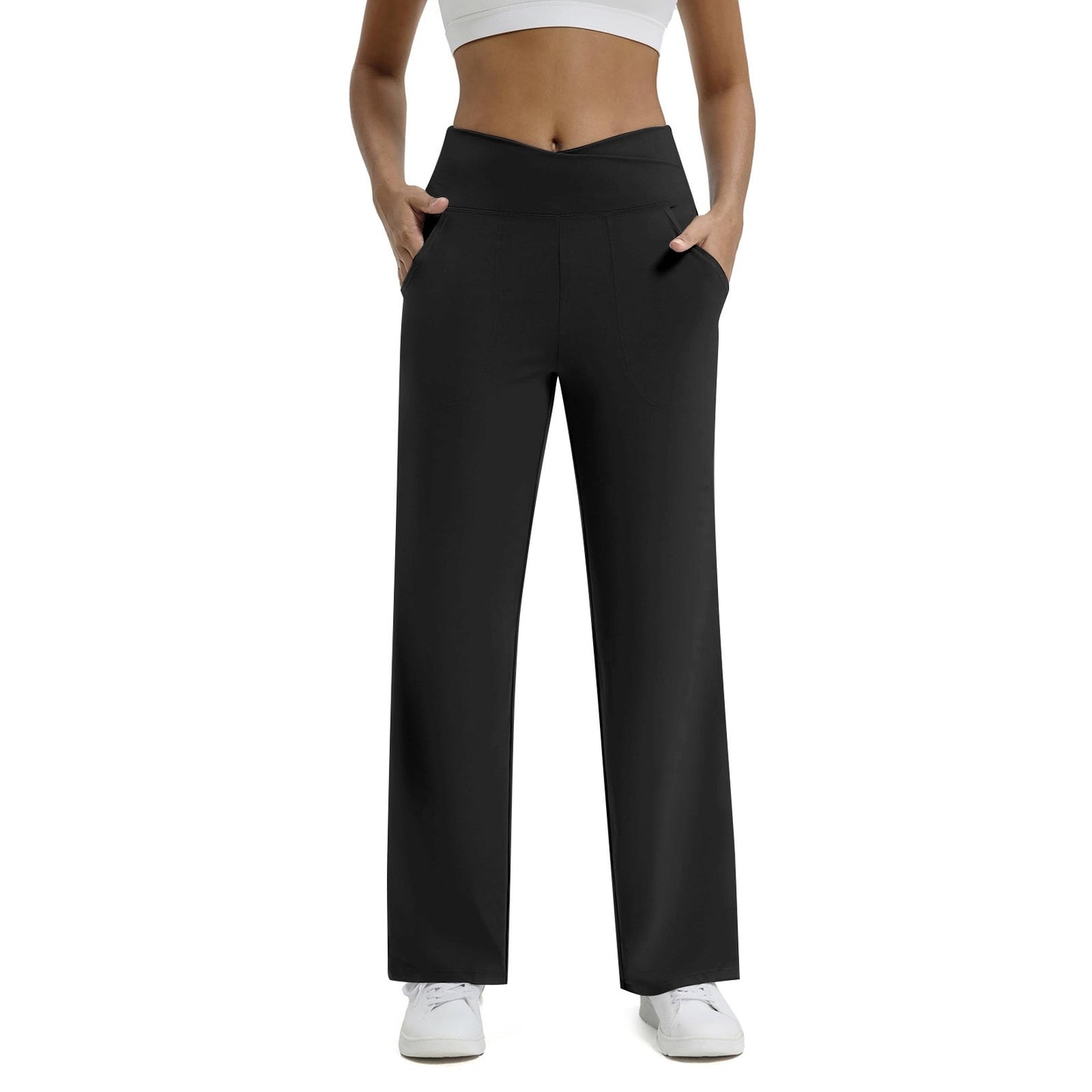 Women's Feel V Waist Cross Wide Leg With Pockets Fitness Sports Casual Pants