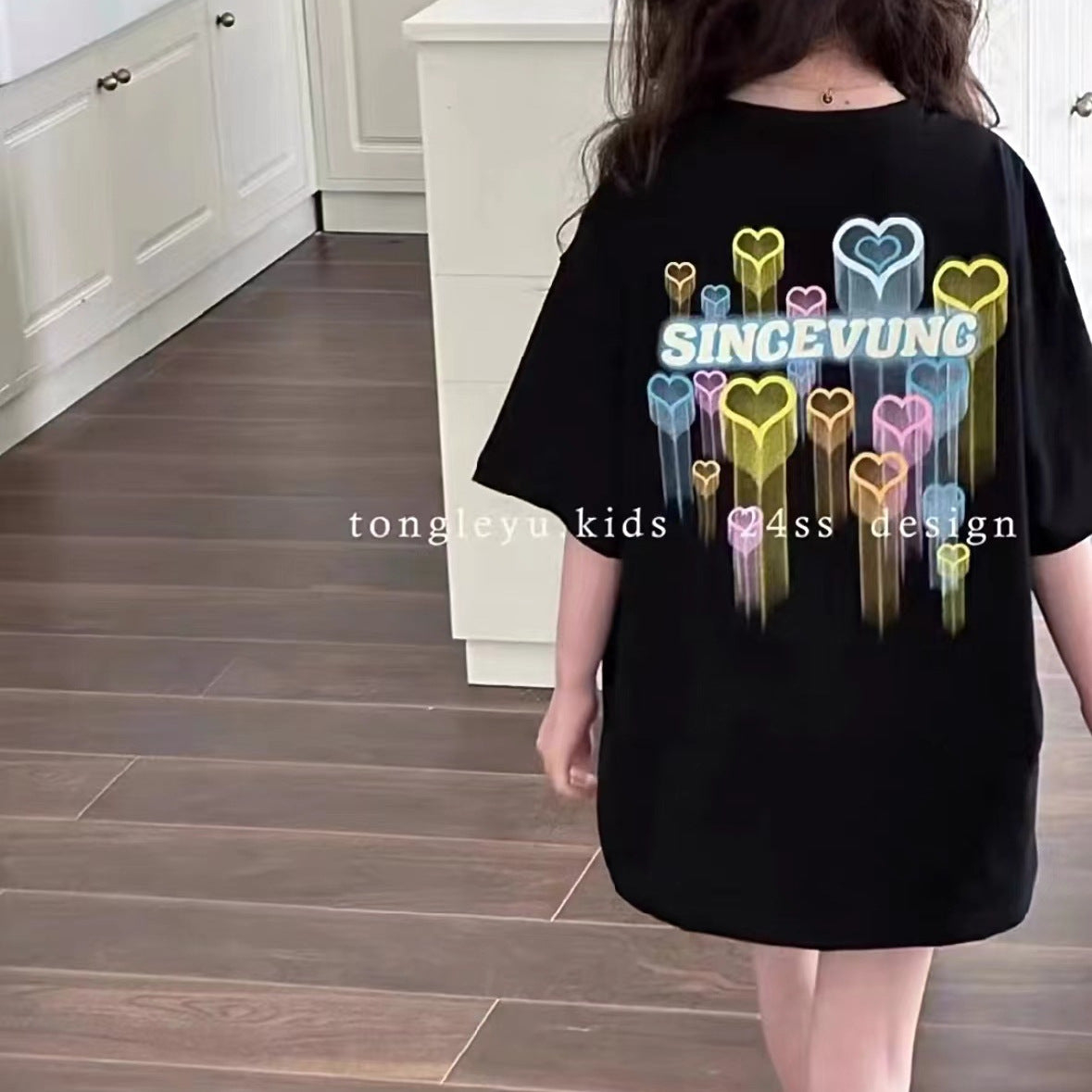 Children's Clothing Summer Boys Love Cool Luminous Short Sleeve Cotton T-shirt Parent-child Outfit