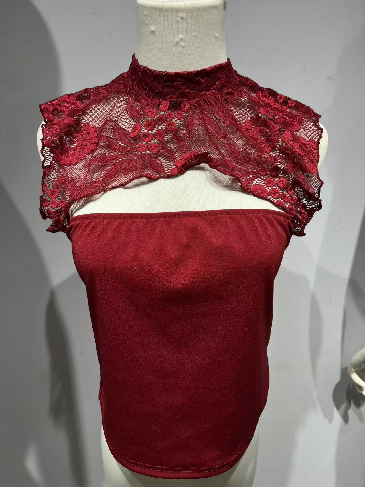 Spring Mature Intellectual Solid Color Jacquard Lace Chest Slimming Small Vest/suspenders/tube Top