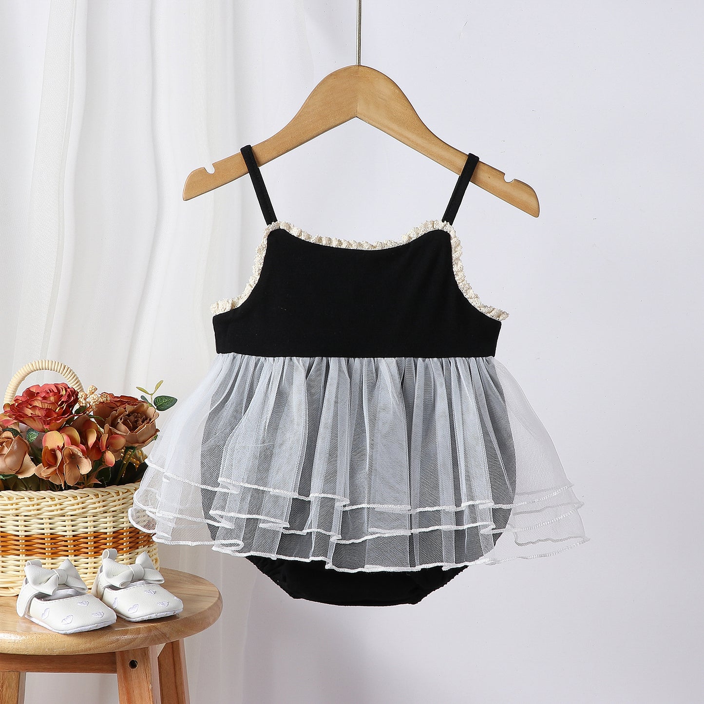 Children's Collar Female Stitching Double Wall Cute Fart Curtain Summer Gauze Jumpsuit, Climbing Suit