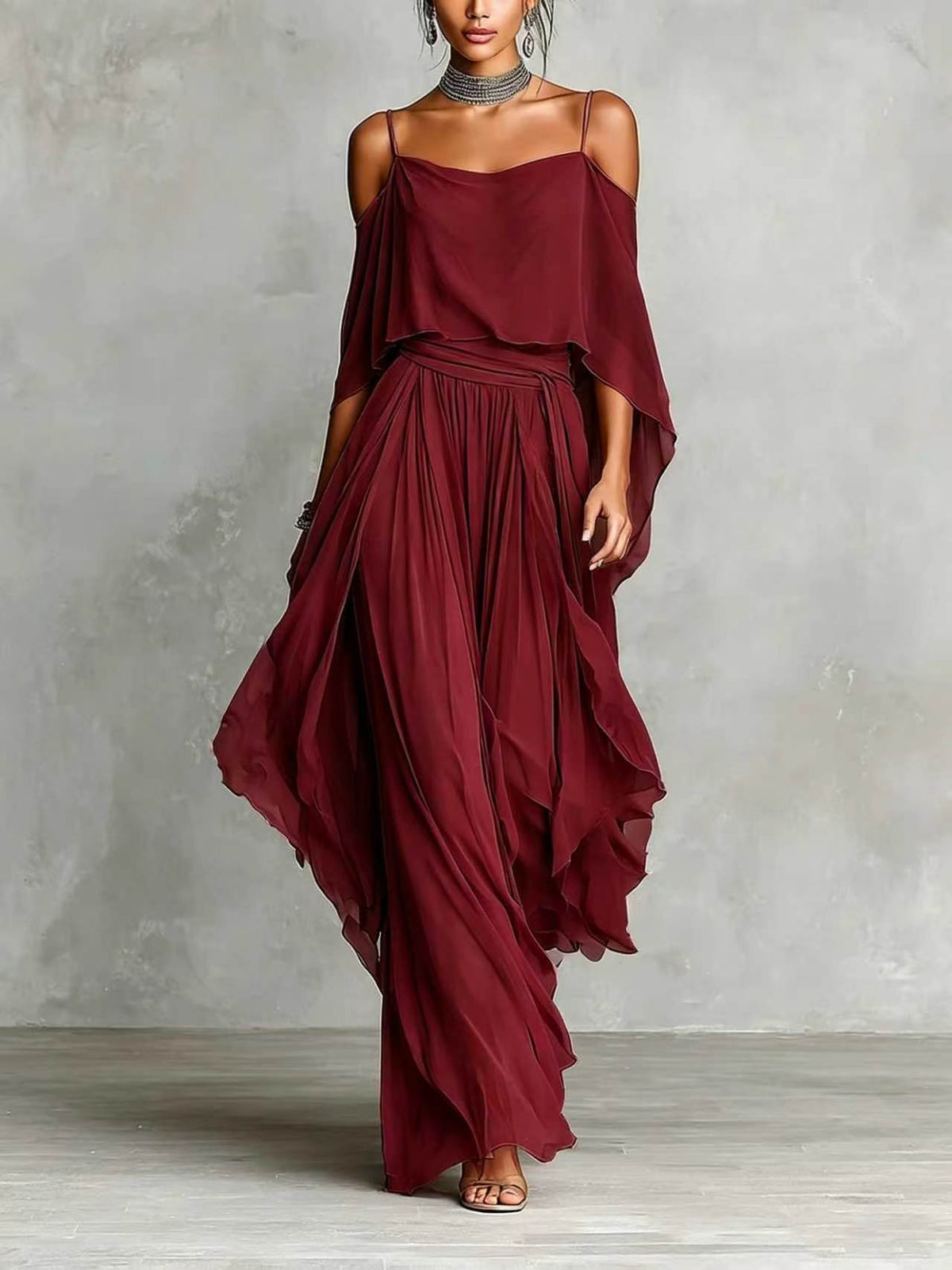 Women's Hollow Neckline Wide Hem Loose Dress Fashion Casual Suit