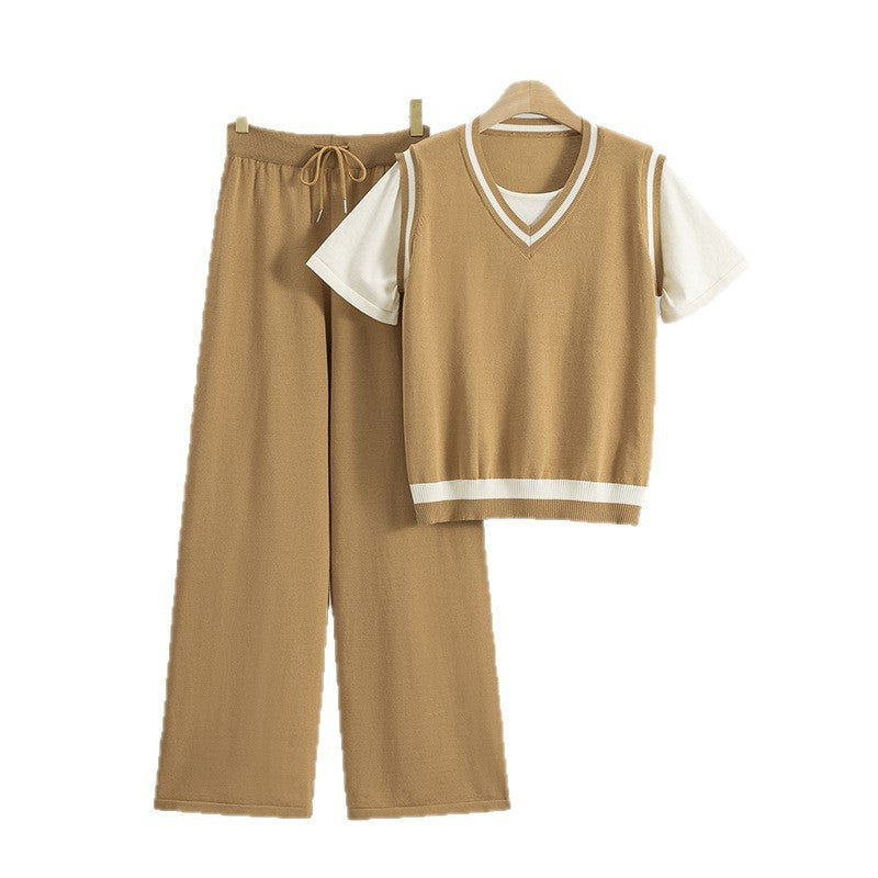 Women's Short-sleeved Summer Loose Comfortable Fake Two-piece Fashion Casual Suit