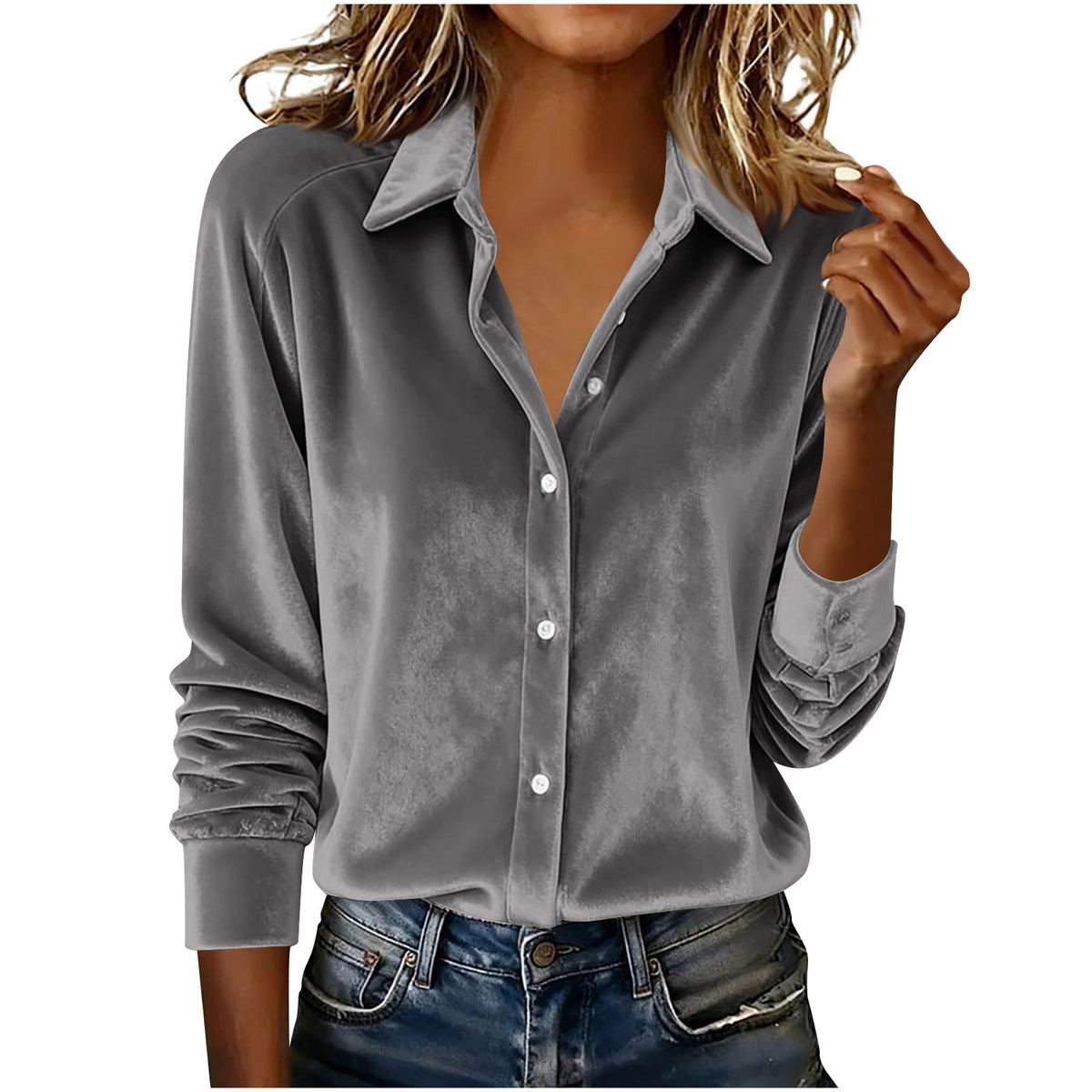 Spring Simple Solid Color Polo Collar Blouse