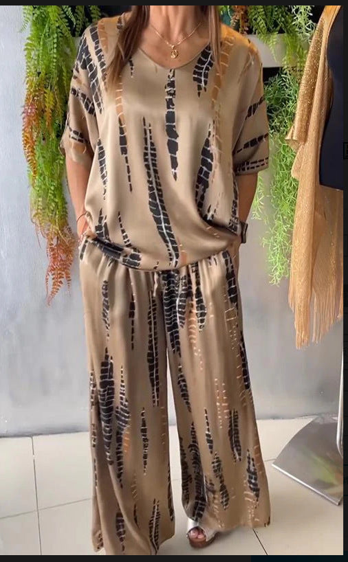 Women's Summer Round Neck Printed Loose Two-piece Fashion Casual Suit