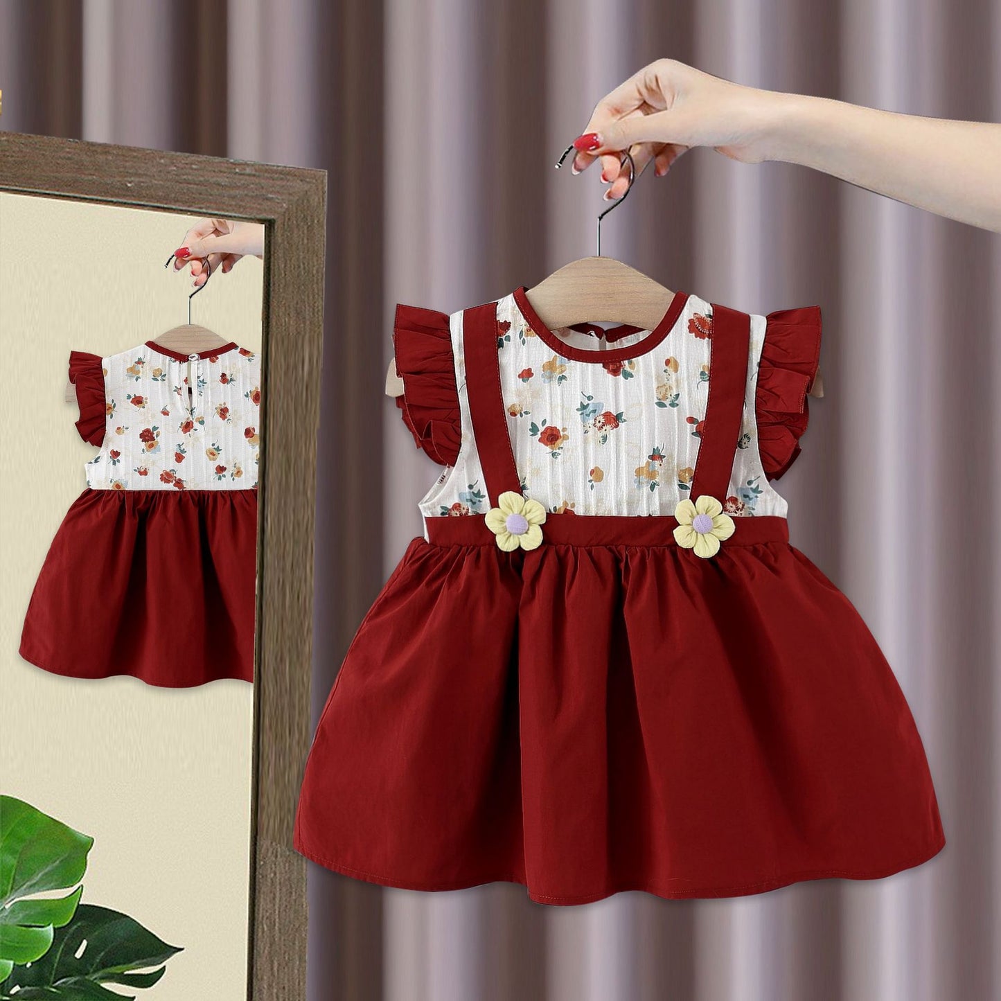 Children's Summer Flounced Sleeve Fake Two Cute Children's Dress